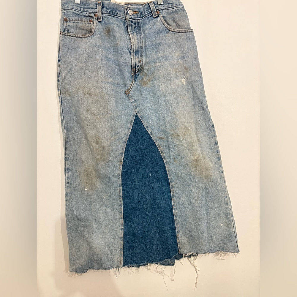 Levi's Two-Tone Light and Dark Blue Denim Midi Skirt